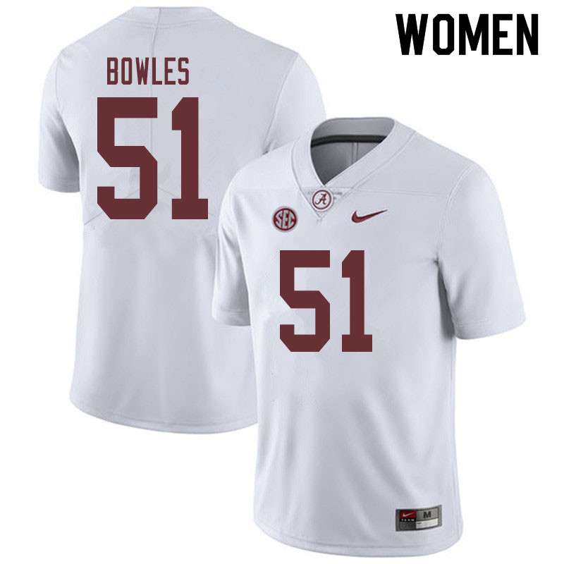Alabama Crimson Tide Women's Tanner Bowles #51 White NCAA Nike Authentic Stitched 2019 College Football Jersey CG16V62IG